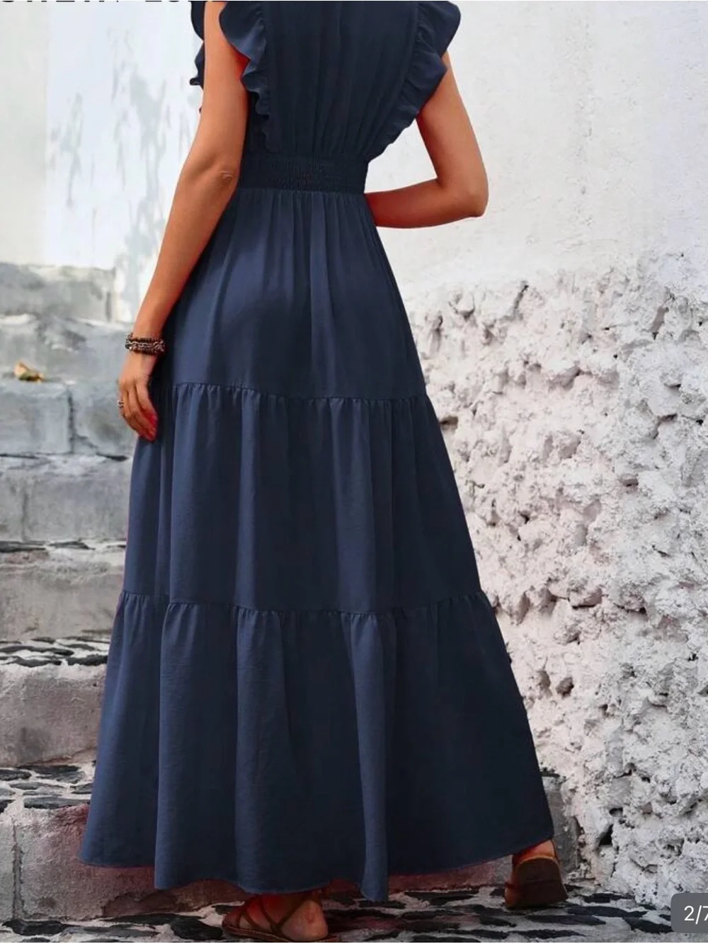 SHEIN Dark Navy V-Neck Maxi Dress with Belted Waist Size M